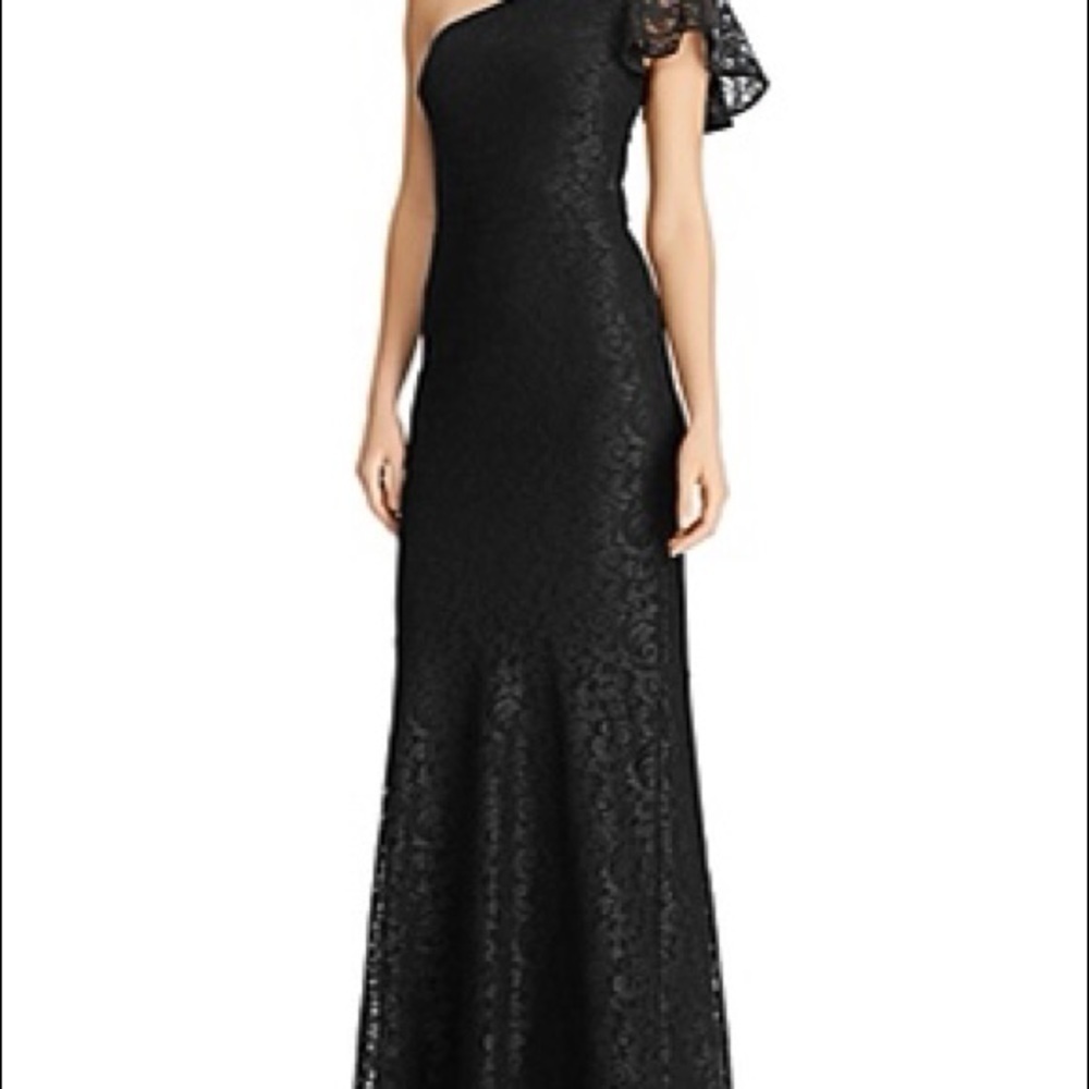 🆕 Lauren Ralph Lauren One-shoulder Lace Gown Blk - Picture 2 of 3